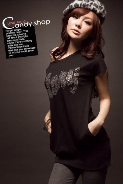 SGL211 : Diamonds Letters Boat Neck Band Hem Shirt