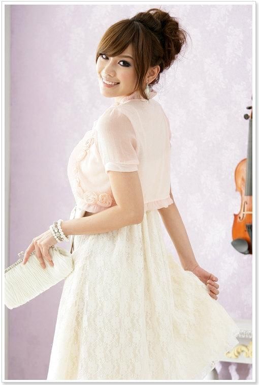 SGL218 : Rose Design Plain Colour Short Cardigan