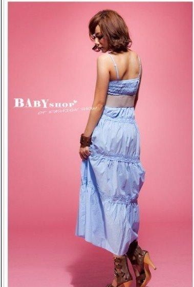 SGL220 : Plain Light Blue Spaghetti Strap Maxi Dress