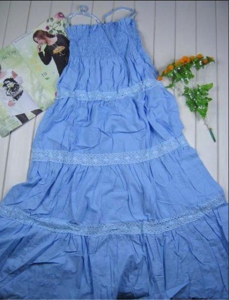 SGL220 : Plain Light Blue Spaghetti Strap Maxi Dress