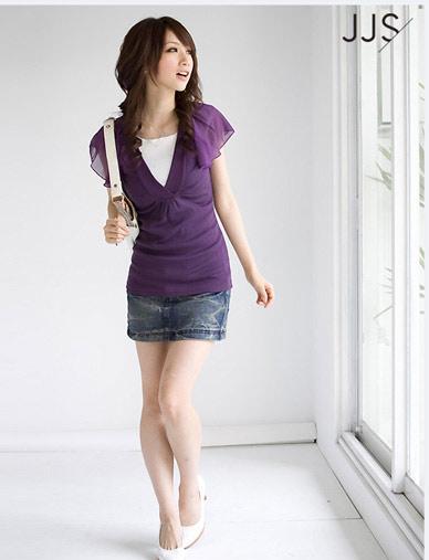 SGL230 : V-Neck Chiffon Sleeves Slim Fitted Shirt