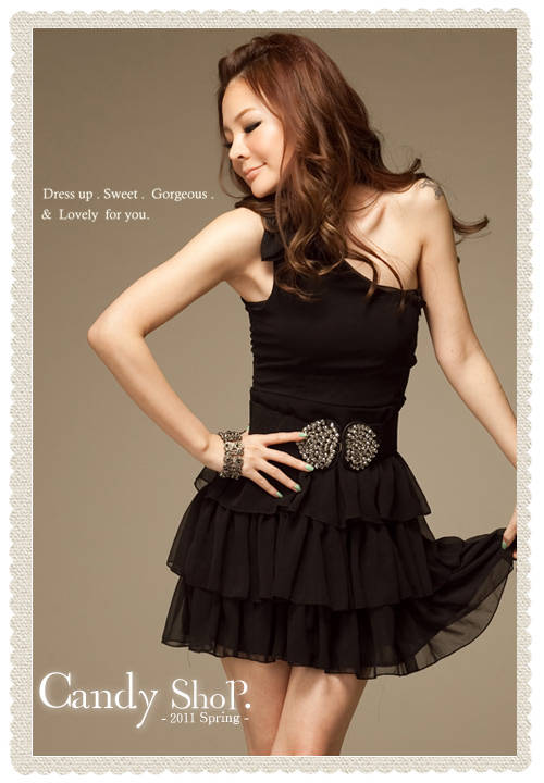 SGL234 : One Shoulder Chiffon Layers Short Dress
