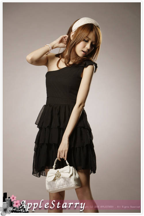 SGL234 : One Shoulder Chiffon Layers Short Dress