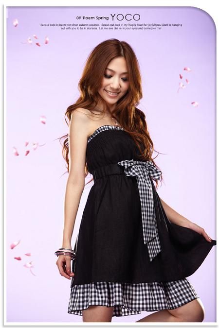 SGL240 : Checkered Bow Knot Tube Dress
