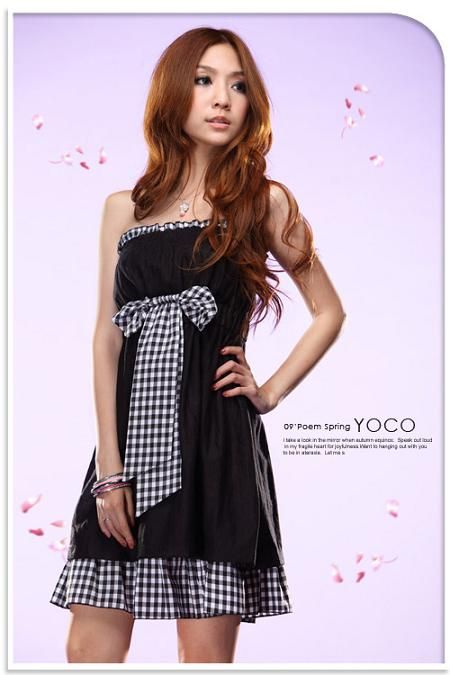 SGL240 : Checkered Bow Knot Tube Dress