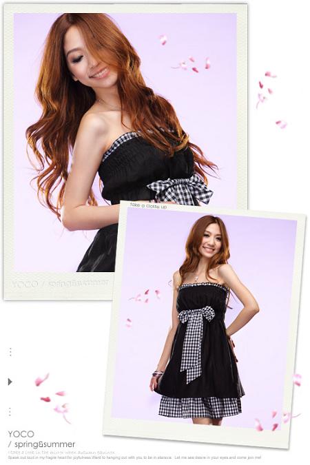 SGL240 : Checkered Bow Knot Tube Dress