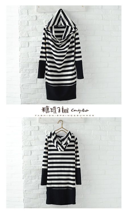 SGL246 : Stripey Hoodie Band Hem T-shirt Dress