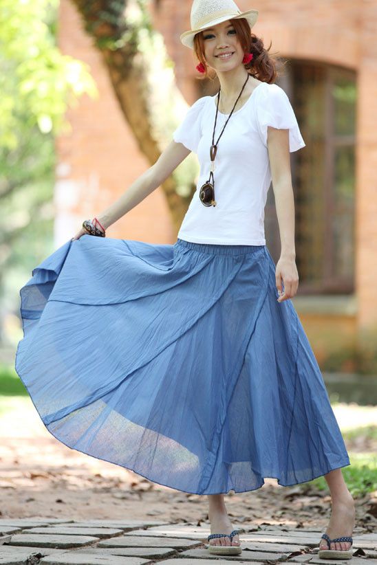SGL257 : Simple Plain Colour Maxi Flare Skirt