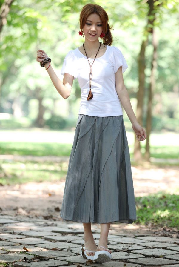 SGL257 : Simple Plain Colour Maxi Flare Skirt