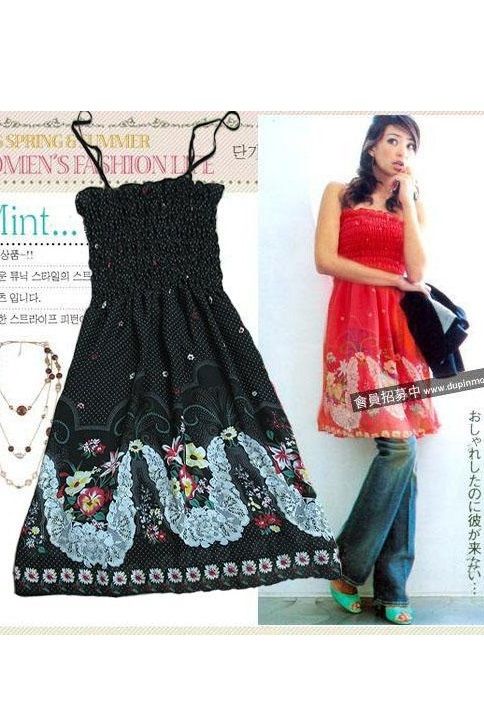 SGL258 : Floral Polka Dots Summer Strappy Blouse / Dress