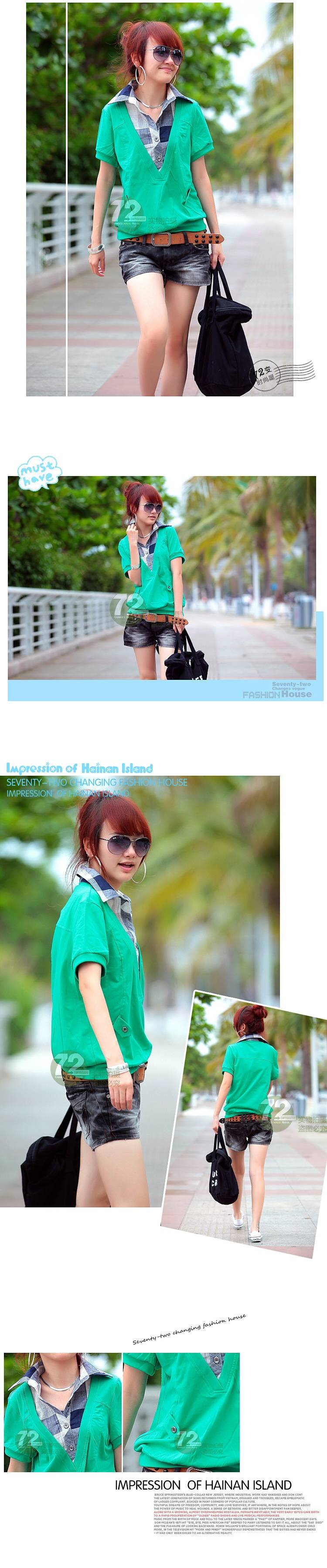 SGL260 : Checker Collar with V-Neck One Piece Blouse