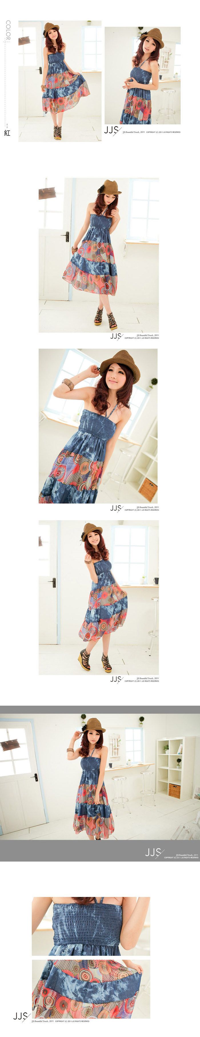 SGL261 : Circles Prints Wrap Bust Summer Dress