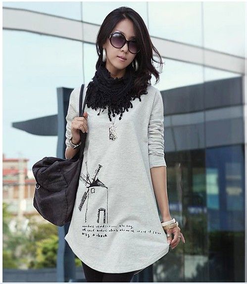 SGL264 : Windmill Prints Arc Hem Long Sleeves Tee