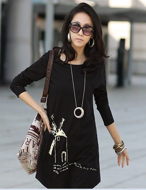 SGL264 : Windmill Prints Arc Hem Long Sleeves Tee