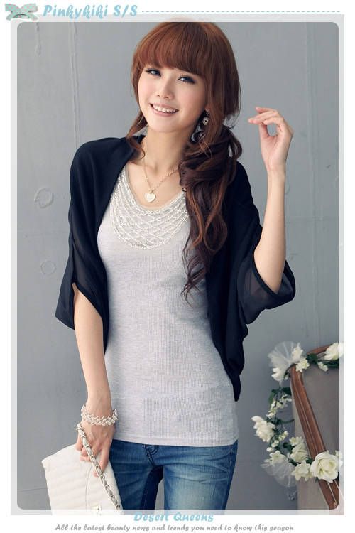 SGL271 : Trendy Semi Sheer Bat Sleeves Cardigan
