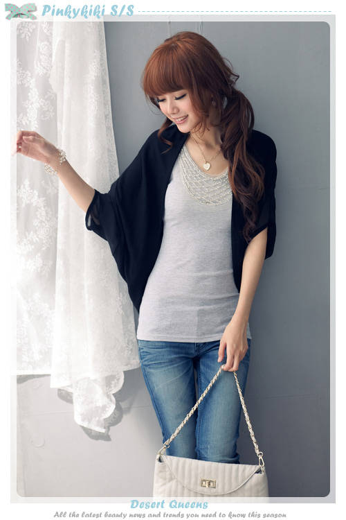 SGL271 : Trendy Semi Sheer Bat Sleeves Cardigan