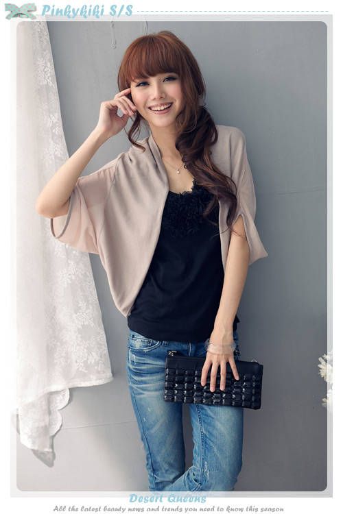 SGL271 : Trendy Semi Sheer Bat Sleeves Cardigan