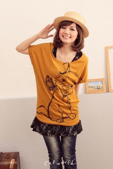 SGL272 : Lovely Kitten Prints Short Sleeves Tee