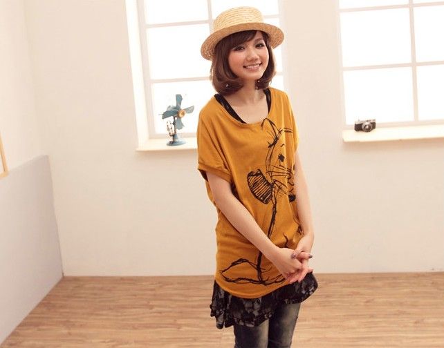 SGL272 : Lovely Kitten Prints Short Sleeves Tee
