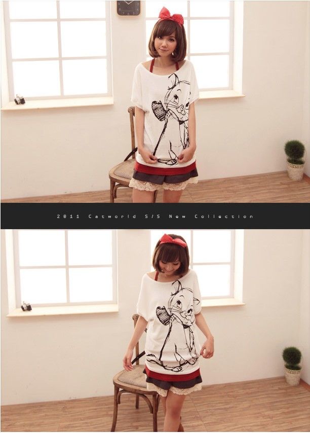 SGL272 : Lovely Kitten Prints Short Sleeves Tee