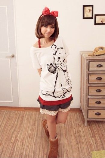 SGL272 : Lovely Kitten Prints Short Sleeves Tee