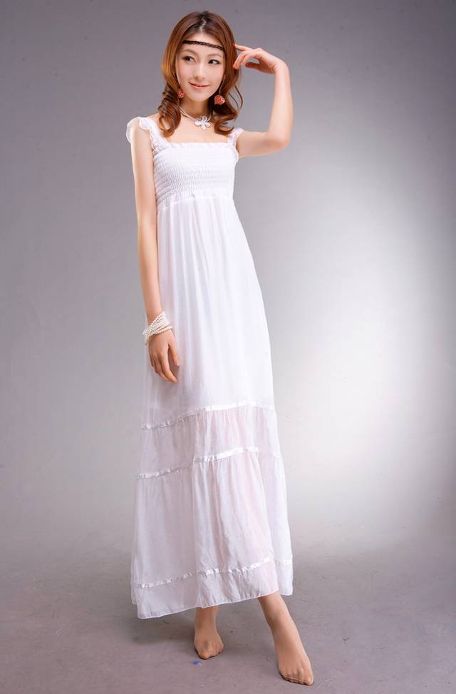 SGL276 : Feminine Plain Colour Smocked Maxi Dress