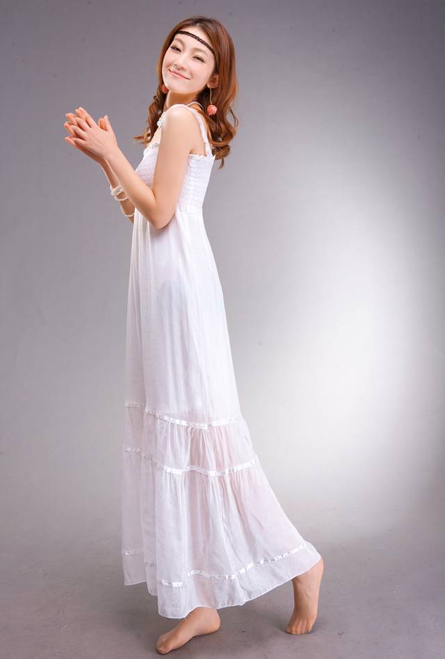 SGL276 : Feminine Plain Colour Smocked Maxi Dress