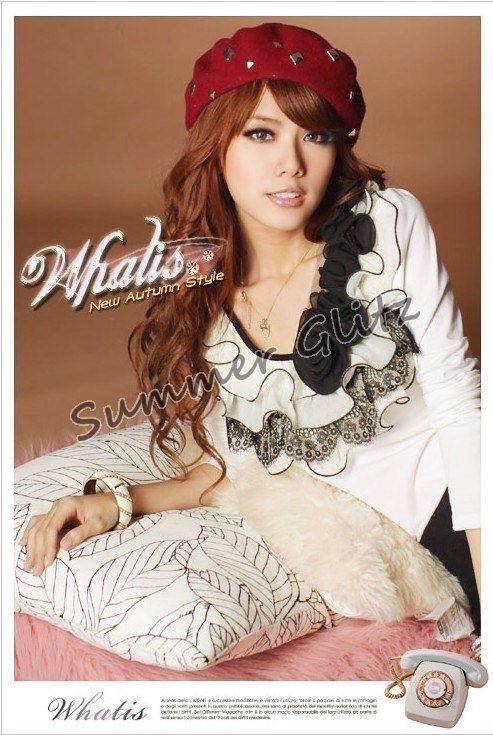 SGL284 : Ruffle Neck with Roses Long Sleeves Blouse