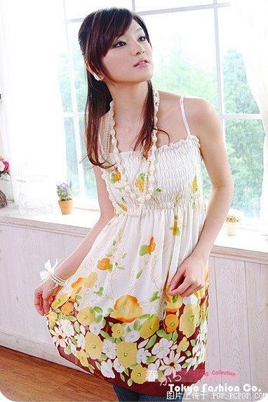 SGL287 : Summer Floral Spaghetti Strap Smocked Bust Chiffon Short Dress