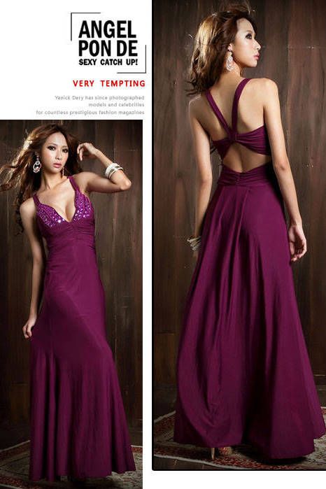 SGL288 : Sexy Elegant Deep V-Neck Glitter Gem Stones Maxi Evening Dress