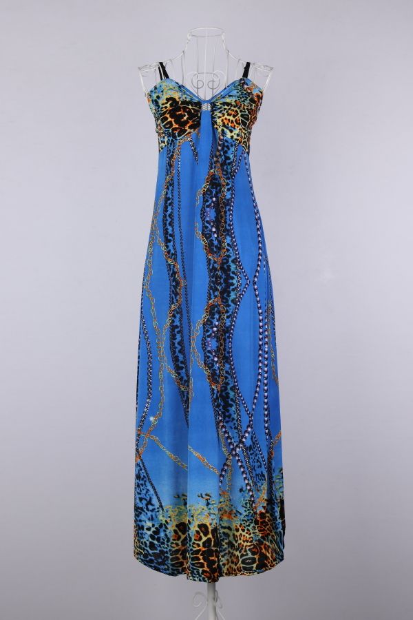 SGL293 : Sexy Bohemian Style Beads Chain Prints Maxi 
