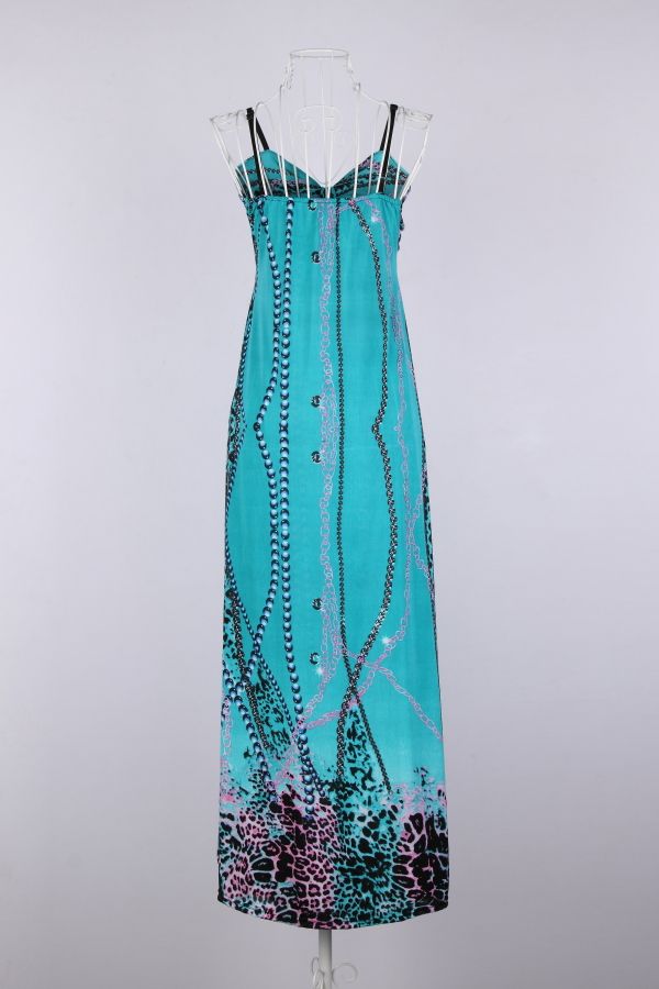 SGL293 : Sexy Bohemian Style Beads Chain Prints Maxi 