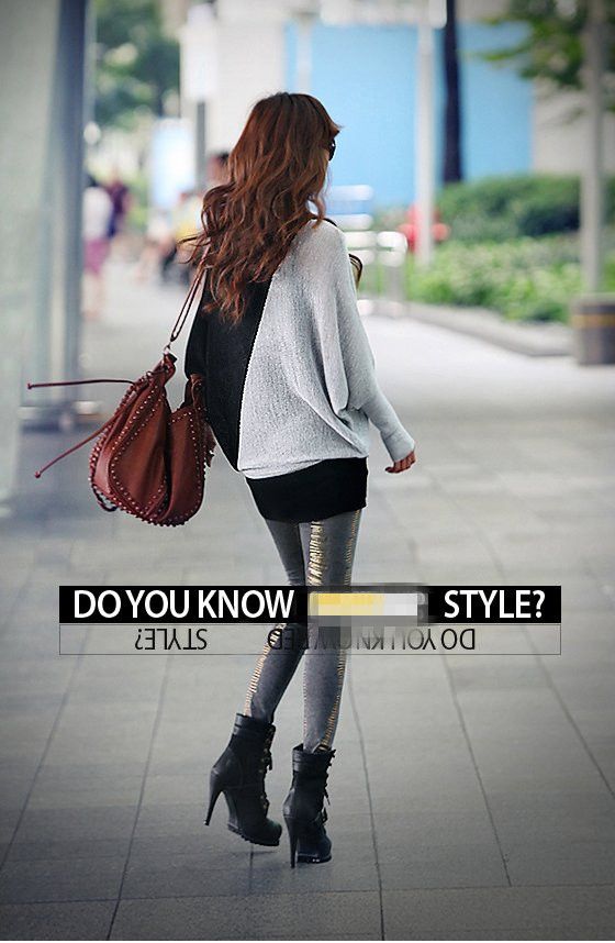 SGL294 : 2 Tones Colour Block Bat Sleeves Band Hem Blouse