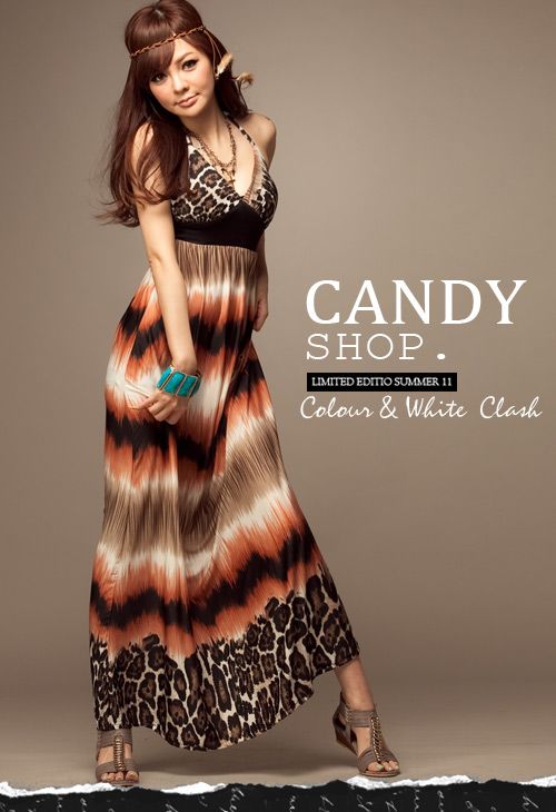 SGL297 : Sexy Deep V Halter Tie Leopard Prints Maxi