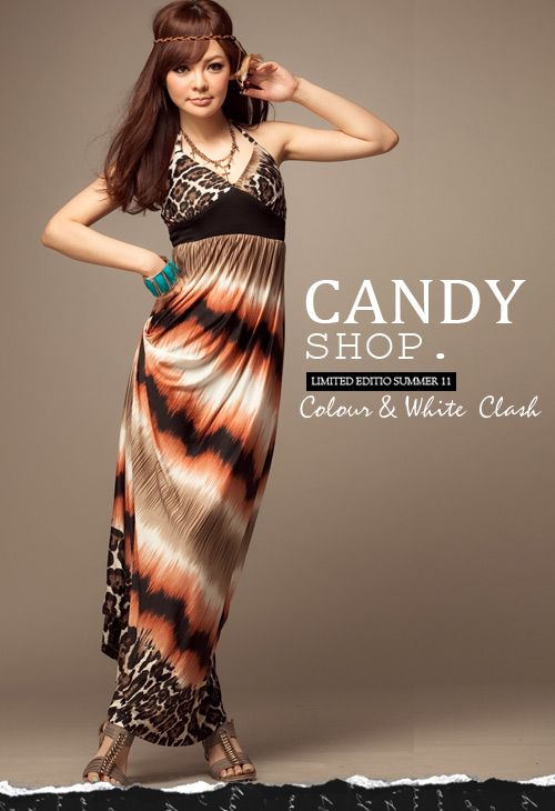 SGL297 : Sexy Deep V Halter Tie Leopard Prints Maxi