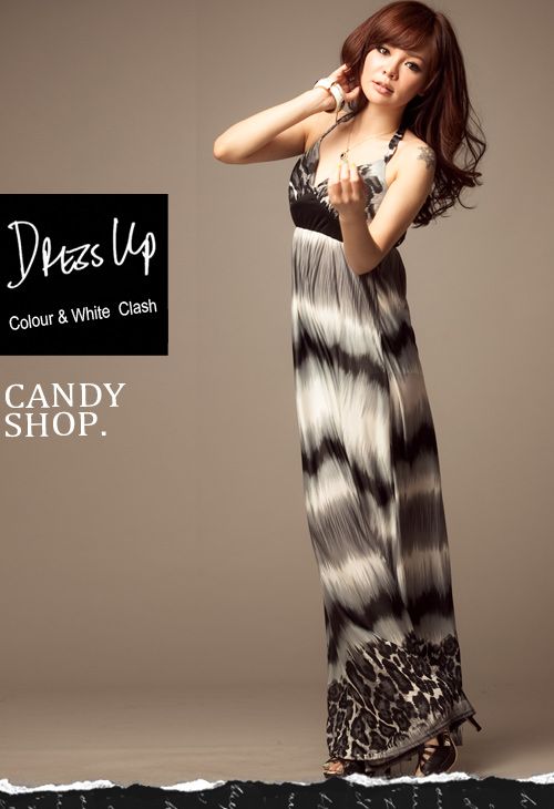 SGL297 : Sexy Deep V Halter Tie Leopard Prints Maxi