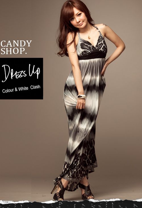 SGL297 : Sexy Deep V Halter Tie Leopard Prints Maxi
