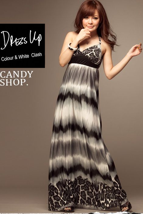 SGL297 : Sexy Deep V Halter Tie Leopard Prints Maxi