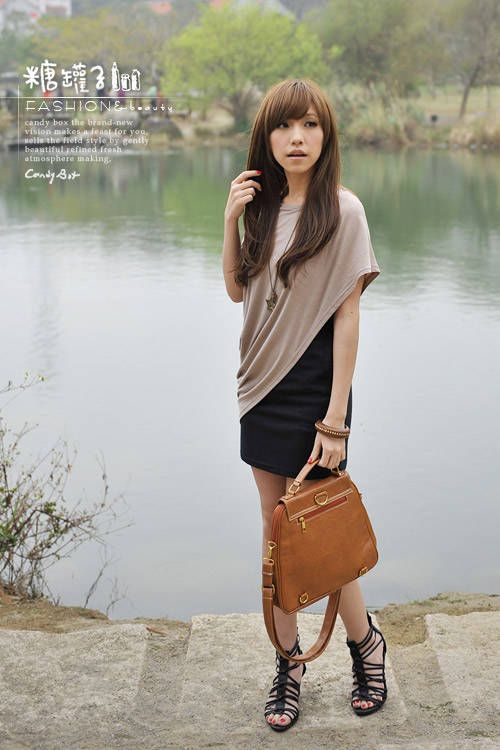 SGL298 : 2 Tones Assymetrical Short Sleeves Dress