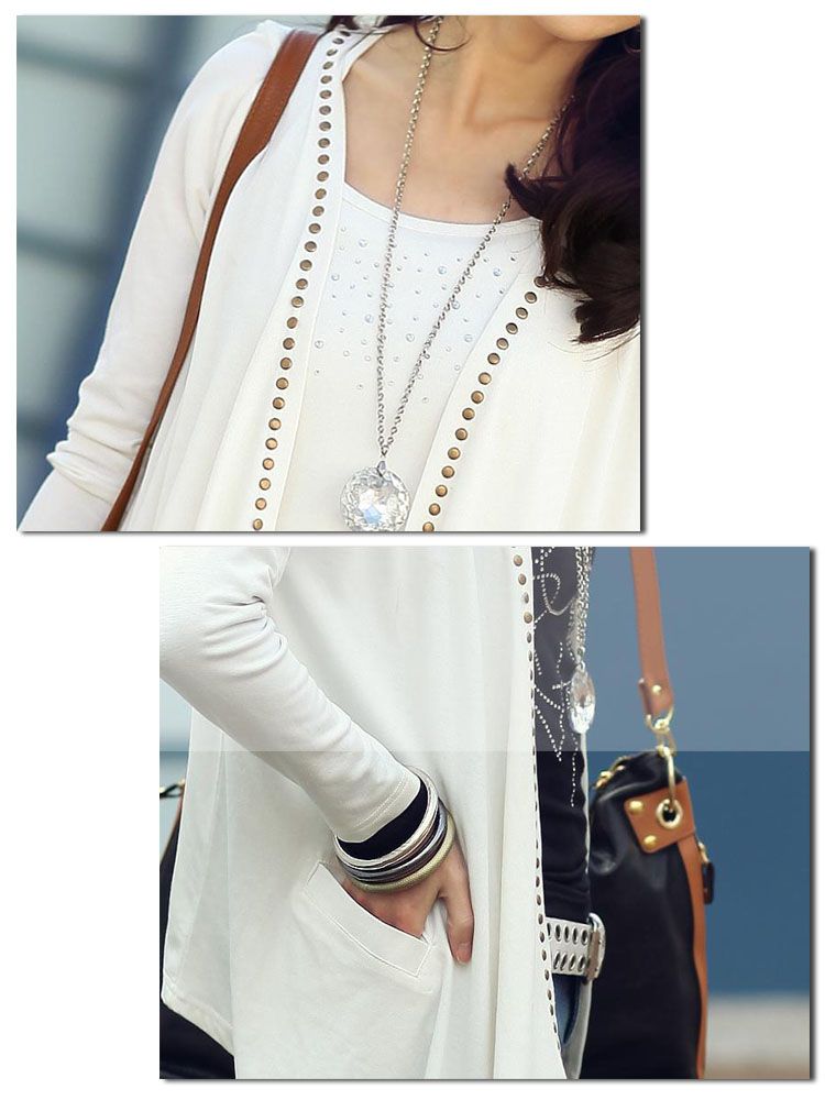 SGL303 : Rivets Embelished Asymmetric Hemline Long Sleeves Cardigan