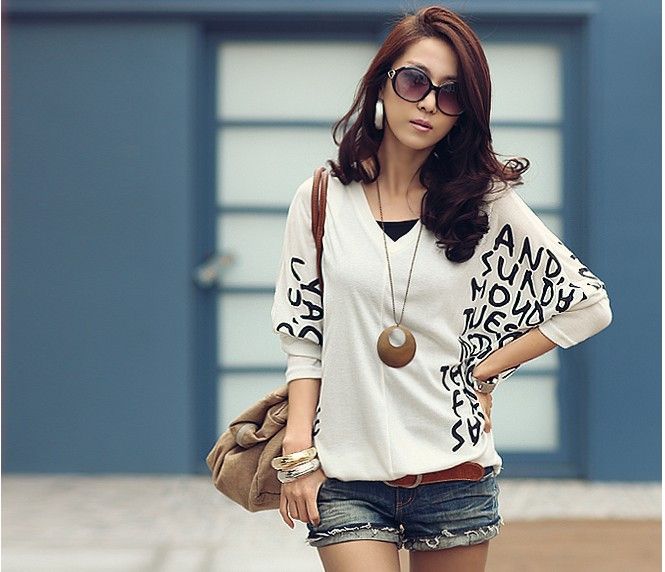 SGL306 : Alphabets Prints Medium Sleeves Length Tee