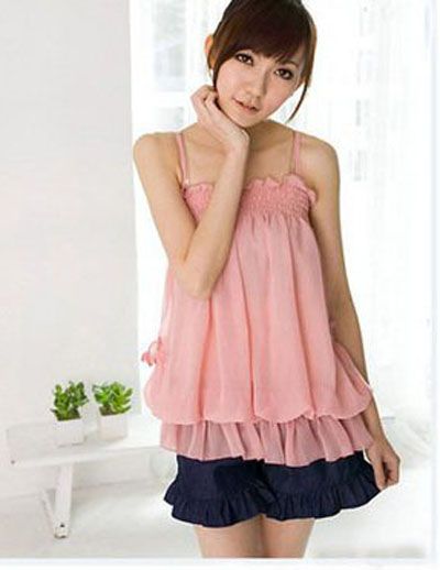 SGL307 : Spaghetti Strap Chiffon Puffy Blouse