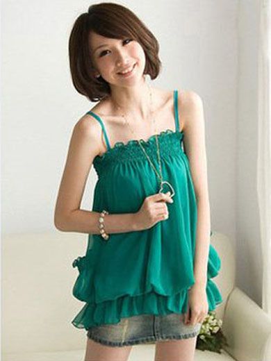 SGL307 : Spaghetti Strap Chiffon Puffy Blouse