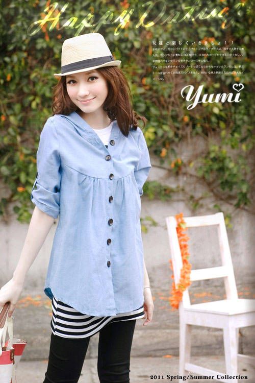 SGL319 : Round Hem Buttons Hoodie Blouse / Jacket