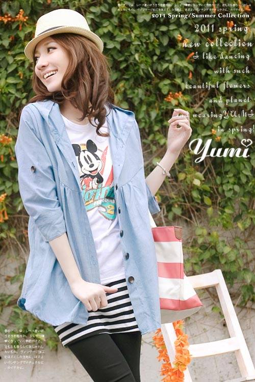 SGL319 : Round Hem Buttons Hoodie Blouse / Jacket