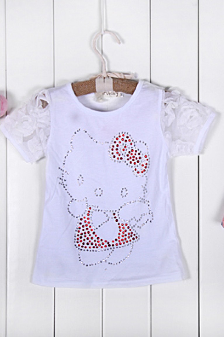 Cute Hello Citty Kids Top + Polkadot Mini Skirt - White