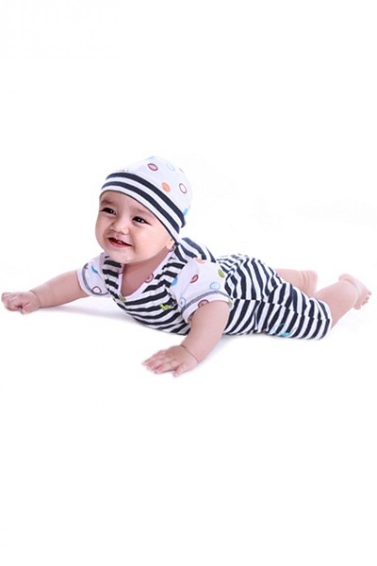 Striped Baby Romper + Hat (2pcs Set)