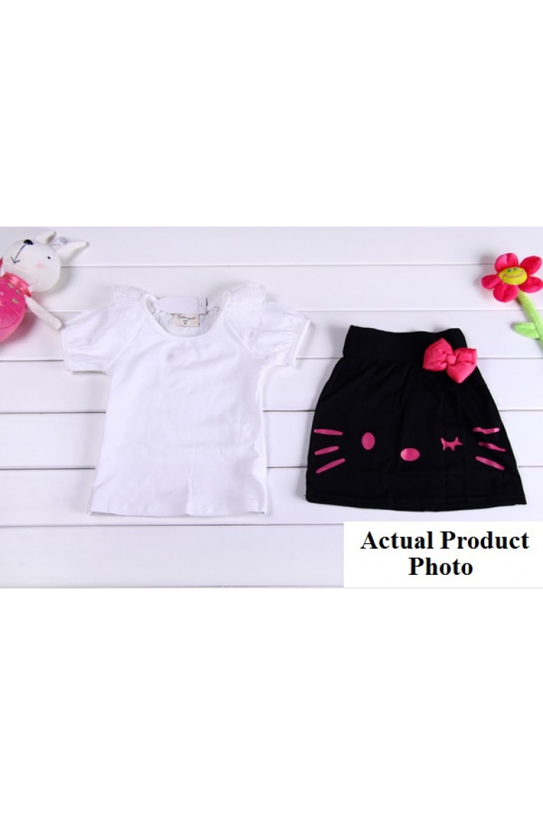 Sweet Collar Lace Kids Top +  Mini Skirt (2pcs set)