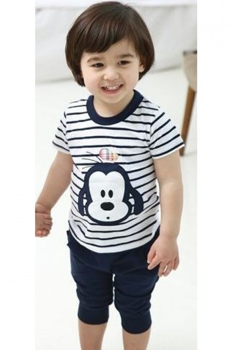 Puppy Stripe Print Top + Pants (2pcs Set)