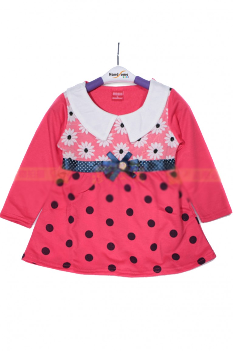 Long Sleeves Polkadot Dress -Red